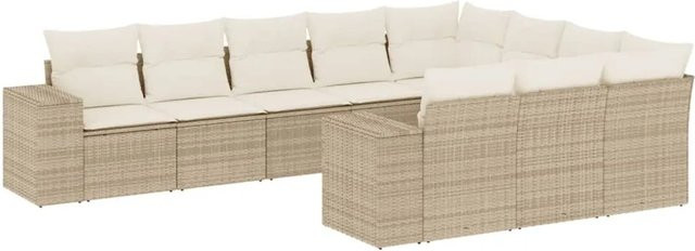 vidaXL 10-teilige Garten-Sofagarnitur in L-Form aus Poly-Rattan mit Kissen in Beige und Cremeweiß - Bild 1