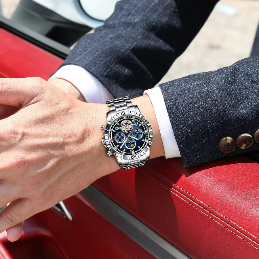 POEDAGAR Armbanduhr, Automatik, Edelstahl, Blau, Herren - Bild 6