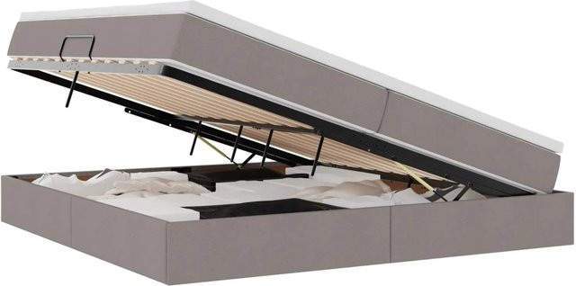 vidaXL Stauraumbett mit Matratze in Taupe, Hybrid-Bett mit Polsterrahmen und Lift-up-Funktion, B/T/H: 200 x 200 x 204 cm - Bild 1