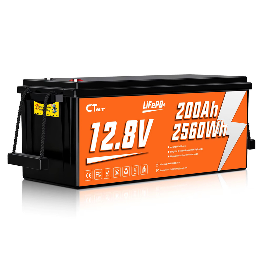 CTOLITY CT200-12 LiFePO4-Batterie 12,8 V 200 Ah 2560 Wh in Schwarz mit integriertem 200 A BMS für Solargeneratoren und Wohnmobile - Bild 6