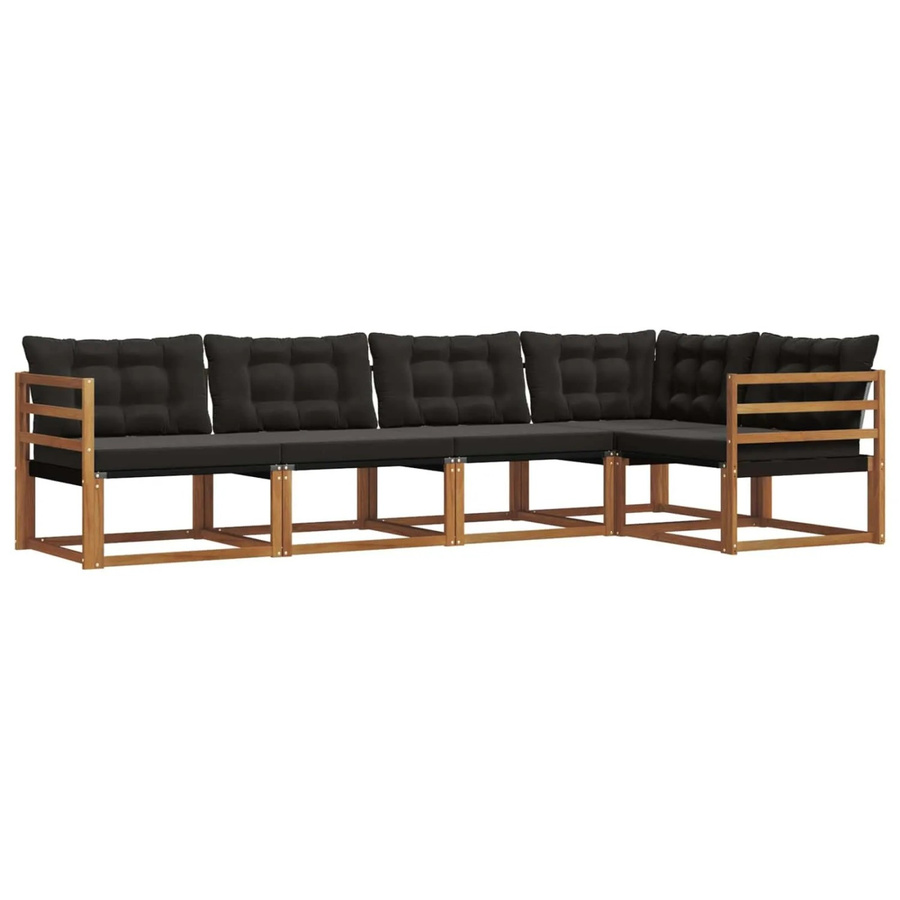 vidaXL Outdoor-Sofagarnitur 5-teilig L-Form aus Akazienholz und Textilene in Natur und Schwarz mit Kissen - Bild 2