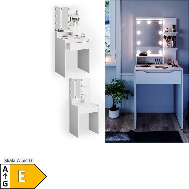 Vicco Schminktisch Ruben Weiß mit LED-Beleuchtung und Spiegel, B/T/H: 60 x 48 x 143 cm - Bild 1