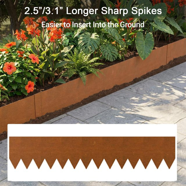 HiMISS Gartenkante aus verzinktem Stahl in Schwarz oder Braun, flexible Metall-Landschaftskante mit Spikes als biegbarer Trenner für Blumenbeete, Wege und Rasenflächen - Bild 1