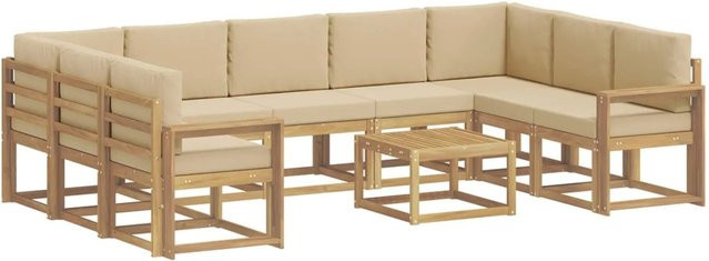 vidaXL Outdoor-Sofagarnitur 10-teilig aus Akazienholz in Weiß und Beige mit L-Form und Couchtisch, B/T/H: 59 x 59 x 37 cm - Bild 1