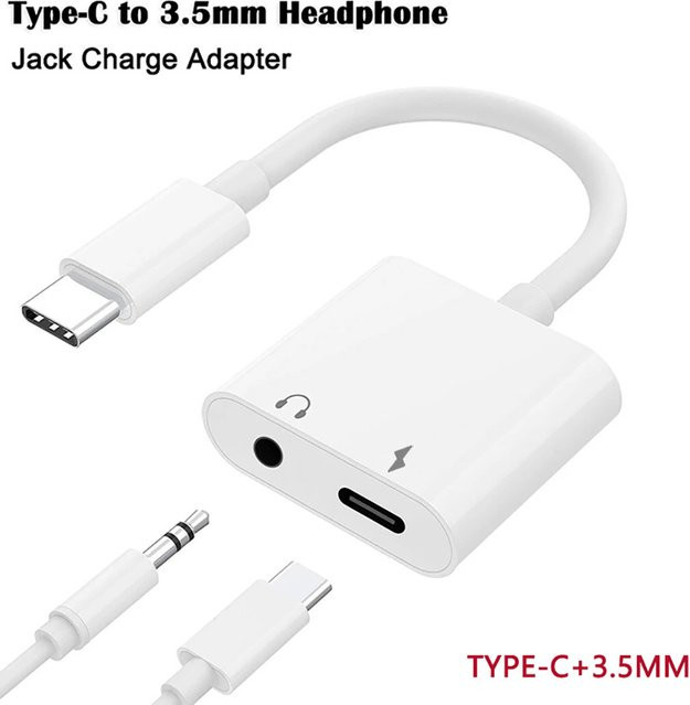 2-in-1 USB-C auf 3,5-mm-Klinke Audio-Adapter Splitter in Weiß für Samsung, Xiaomi und Huawei Kopfhörer - Bild 1