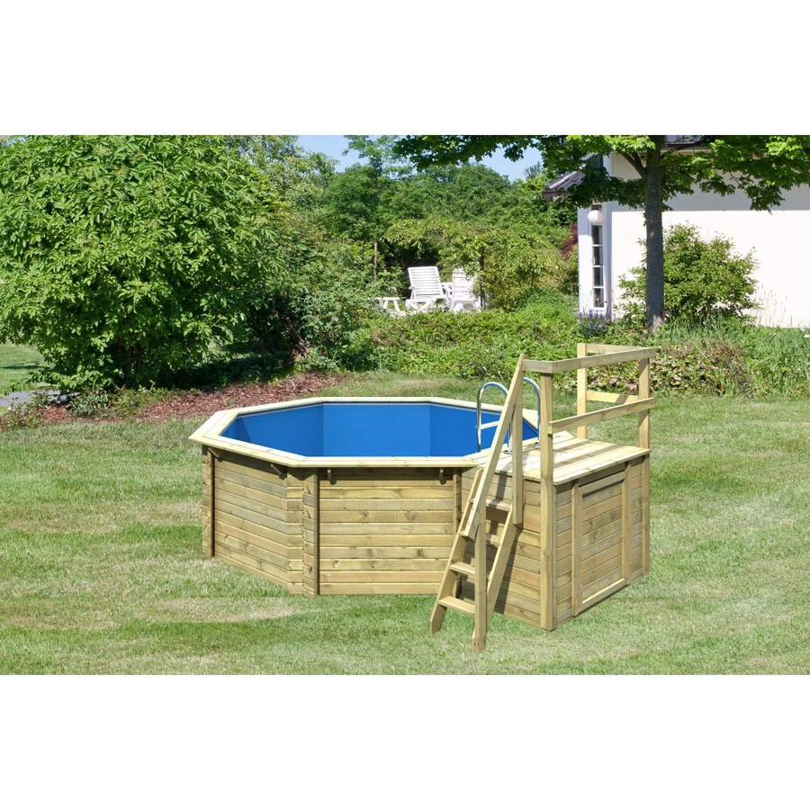 Karibu Achteck Holzpool Modell 1 B Set aus Fichte in Blau und Grau, B/T/H: 400 x 400 x 124 cm - Bild 3