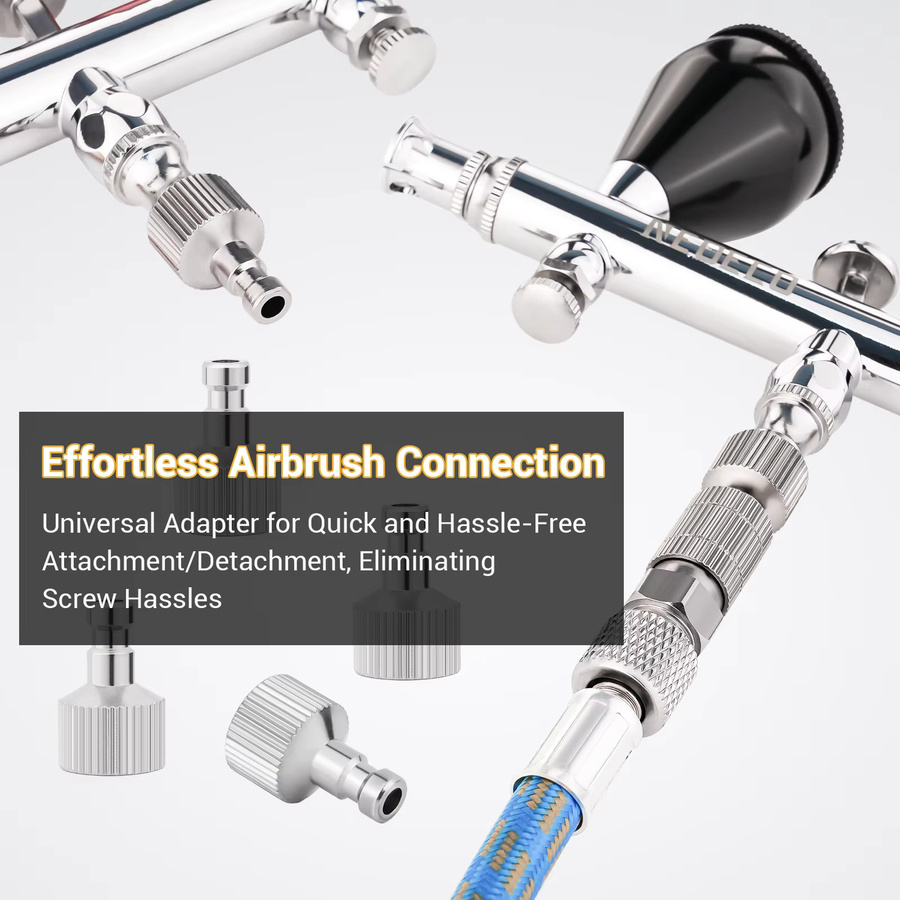 NEOECO Airbrush Schnellkupplungs-Entriegelungsanschlussstopfen 6er Set, 1/8 Zoll BSP-Adapter für männliche und weibliche Anschlüsse, Farbe: Silber - Bild 3