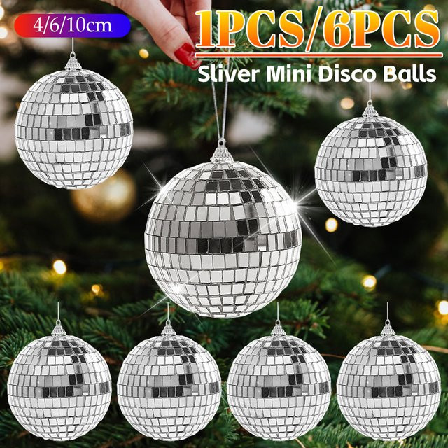 APWIKOGER Disco Ball Deko-Set aus Glas in Silber, 6 Stück, Durchmesser: 4 cm, 6 cm und 10 cm - Bild 1