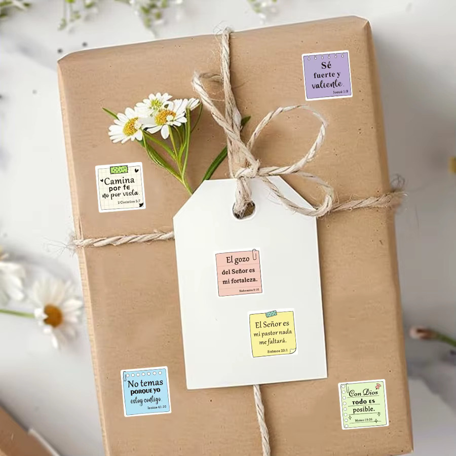500 Stück Spanische Bibelvers-Aufkleber-Rolle mit inspirierenden Glaubenszitaten in Mehrfarbig für Tagebücher und Geschenkverpackungen - Bild 2