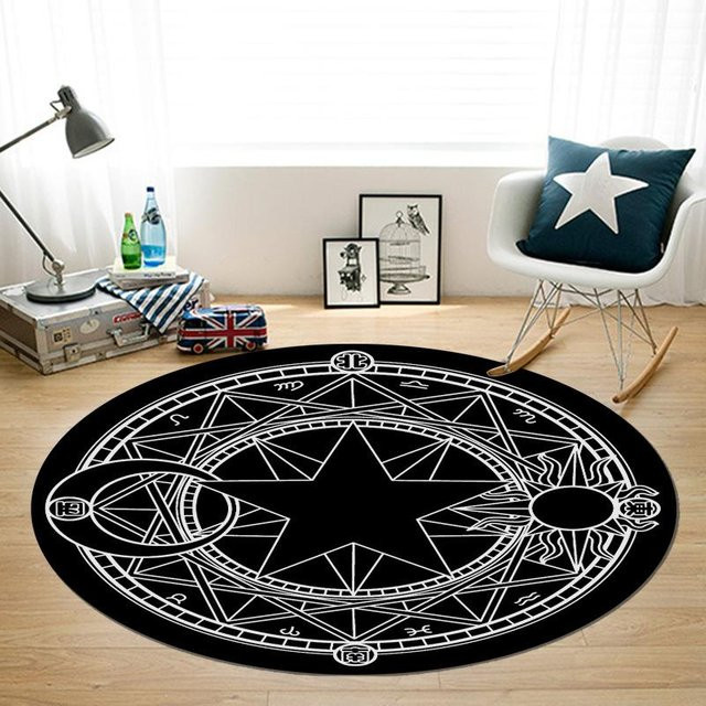 Runder Teppich mit abstraktem Magisches Array Design in Schwarz, Durchmesser: 80 cm - Bild 1