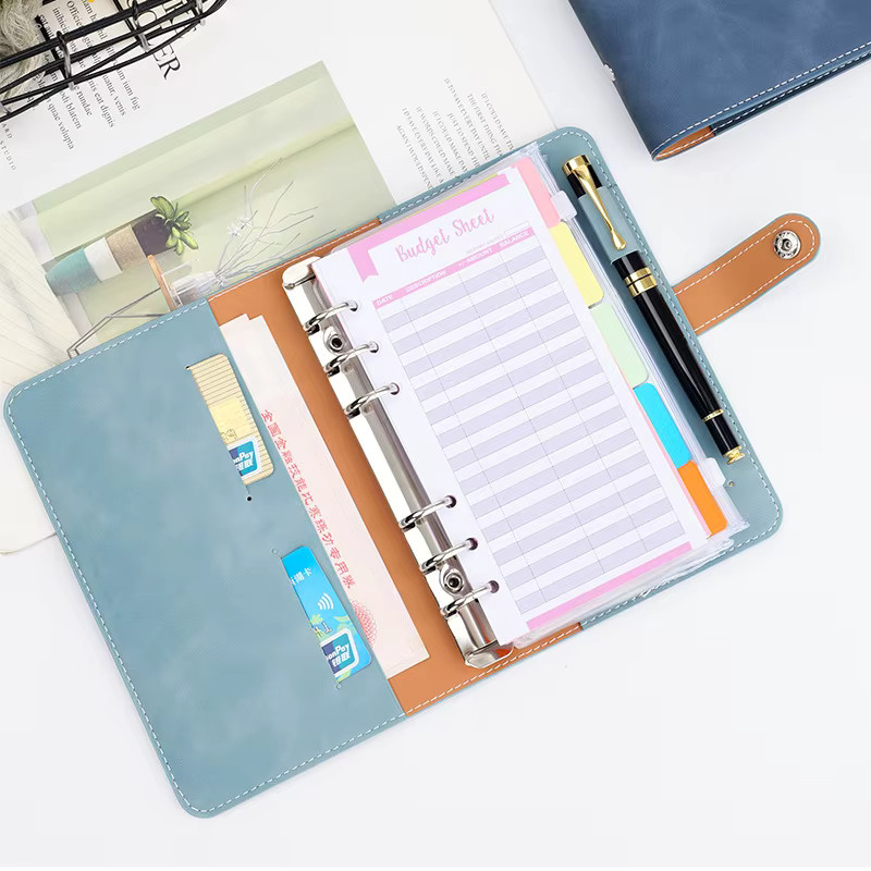 HUALIWEN Loseblatt-Notizbuch aus Kunstleder in Blau, A6, liniertes Flexcover mit abnehmbarem Binder - Bild 1