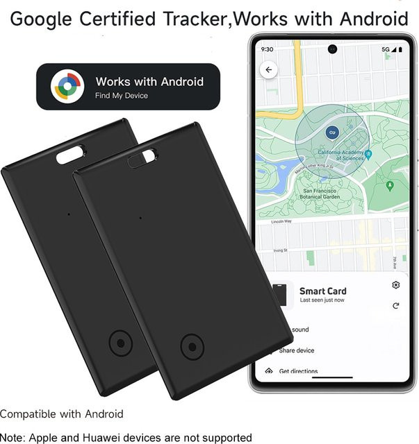 leapii Android Wallet Tracker Card in Schwarz, wasserdichter Tracker für Google Find My Device App, kompatibel mit Android (nicht für iOS oder Huawei) - Bild 1