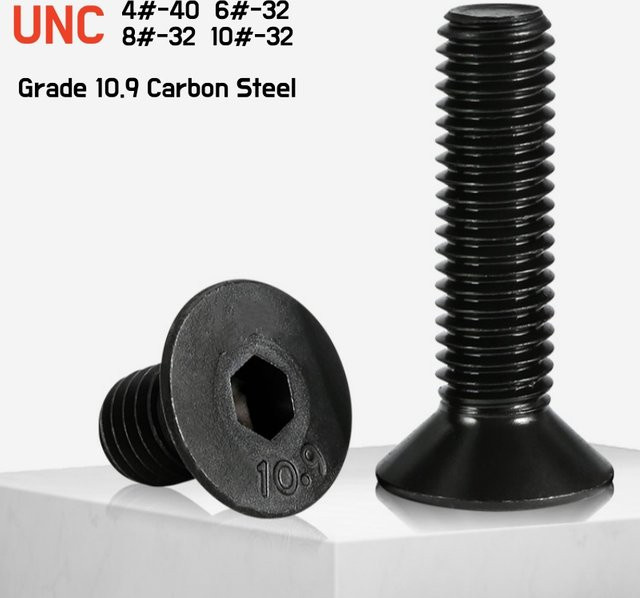 10 Stück Senkkopfschrauben aus schwarzem Stahl mit Innensechskant, US Standard Grade 10.9, UNC NUF - Bild 1