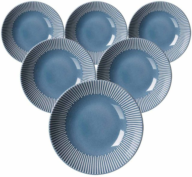 Ritzenhoff & Breker Suppenteller Banda Blau gestreift aus Steinzeug, 6er Set, Durchmesser: 20 cm - Bild 1
