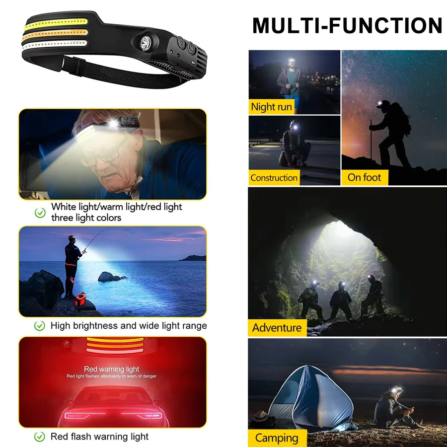 ESMARTER LED Stirnlampe mit Bewegungssensor, wiederaufladbare Fronttaschenlampe, wasserdicht, Schwarz - Bild 6