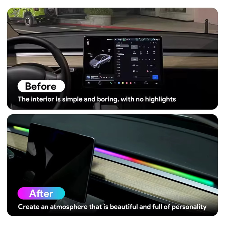 KUNGKIC Universal LED Umgebungsbeleuchtung für Tesla Modell 3Y S X, RGB Neon Flex Lichtstreifen mit USB, App- und Fernbedienung Steuerung, Multicolour Symphonie Atmosphäre Lampe - Bild 3