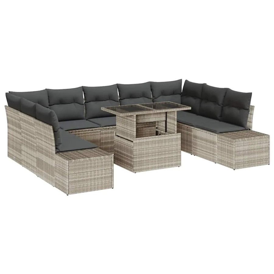 vidaXL Garten-Sofa-Set aus Poly Rattan in Hellgrau mit integriertem Speicher und U-Form - Bild 2