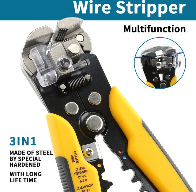 Professionelles Elektriker Werkzeug Set mit Kabelstripper, Cutter und Crimper in Gelb - Bild 1