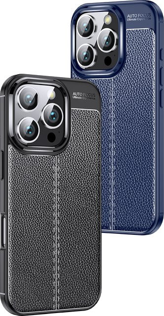 Apple iPhone 15 Schutzhülle aus weichem TPU und Leder in Schwarz - Bild 1