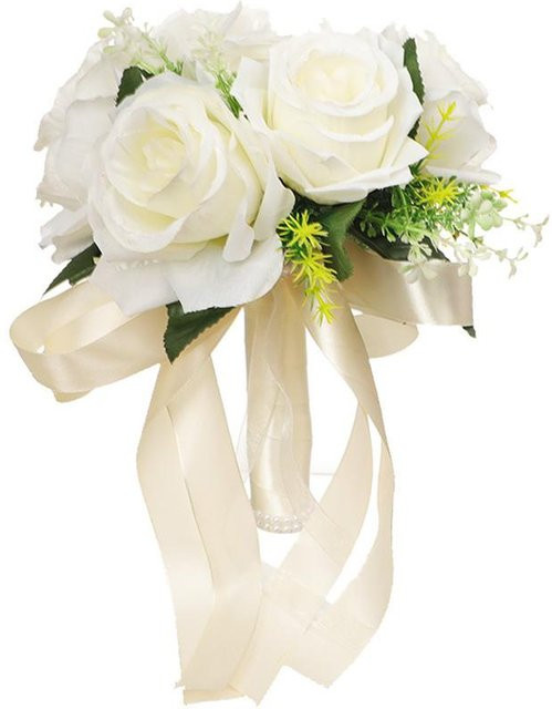 Künstlicher Brautstrauß mit weißen Rosen von XYNN für Hochzeiten und Brautjungfern - Bild 1