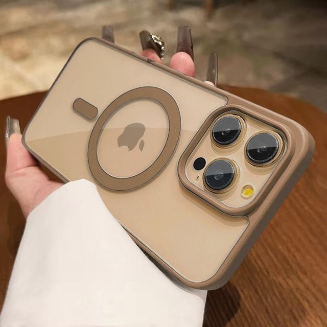 Transparente magnetische Acrylhülle für Apple iPhone kompatibel mit MagSafe in Beige und Transparent - Bild 1