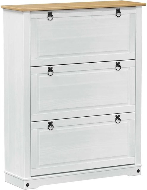 vidaXL Schuhschrank Corona aus massivem Kiefernholz in Weiß, rustikaler Design mit Türen und Schubladen, B/T/H: 99 x 32 x 122 cm - Bild 1