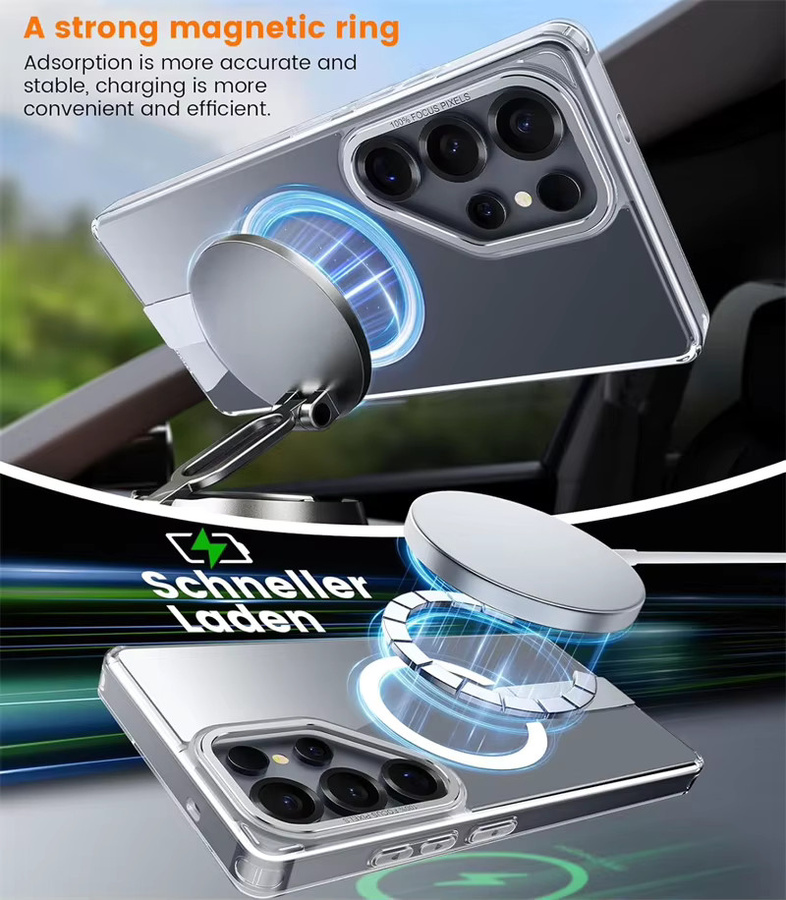 Magnetische Schutzhülle mit Metall-Kickstand für Samsung Galaxy S26 S25 FE S24 Plus S23 Ultra kompatibel mit MagSafe, Schwarz und Transparent - Bild 2