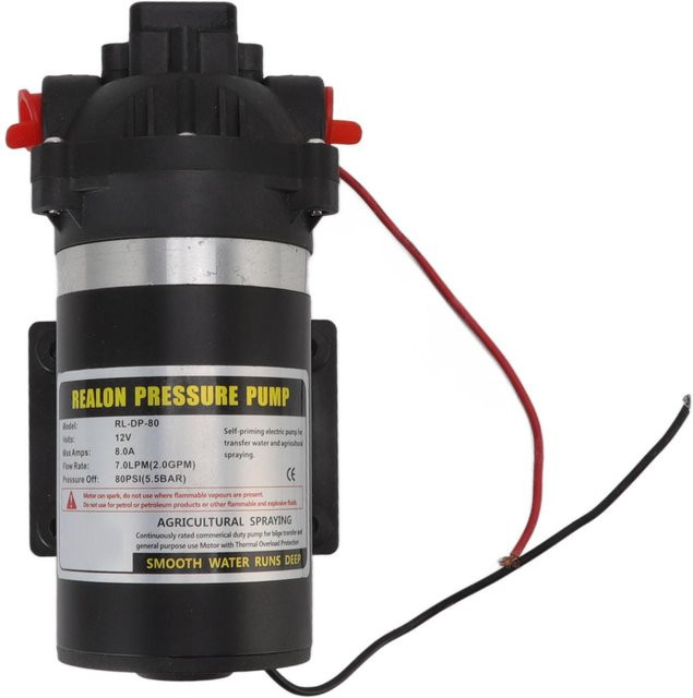 Aimo 12V DC Hochdruck Membranpumpe, horizontale selbstansaugende Pumpe für Wasserreiniger und Spray, Schwarz - Bild 1