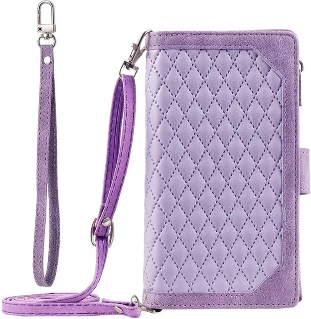 Crossbody Brieftasche mit Reißverschluss und Kartenhalter sowie Handyhülle aus Leder für Samsung Galaxy S24 Ultra S23 S22 Fe S21 Plus A53 A54 A34 in Rot und Lila - Bild 1