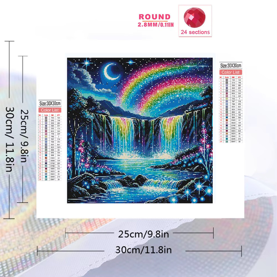 Momoart Regenbogen-Diamant-Stickerei Landschafts-Strass-Gemälde mit Wasserfall und Aurora, Vollquadrat-Mosaik in Multicolour, B/T/H: 20 x 20 x 20 cm - Bild 2