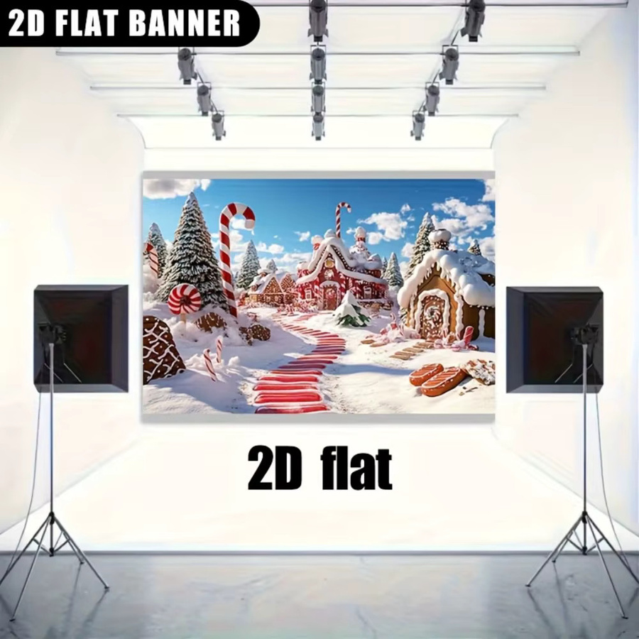 VIKAMA Weihnachts-Lebkuchenhaus Winterlandschaft als Dekoration und Fotohintergrund - Bild 2