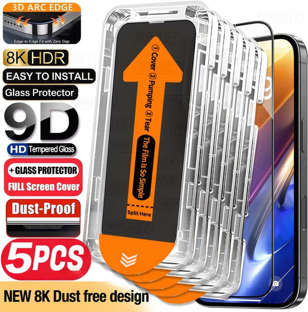 NNBILI 5er Pack Displayschutz mit oleophober Beschichtung für iPhone 17 Pro Max 16 15 14 13 12 11 Pro Serie, transparent, staubfrei und einfach zu installieren - Bild 1