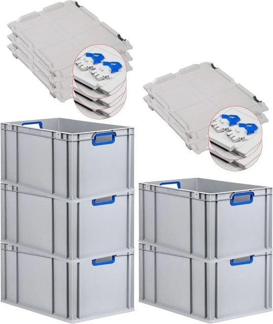 PROREGAL Spar Set 5x Eurobox Nextgen Color mit Scharnierdeckel und Schiebeschnappverschlüssen in Blau, H: 32 cm, B: 40 cm, T: 60 cm, mit verstärktem Boden - Bild 1