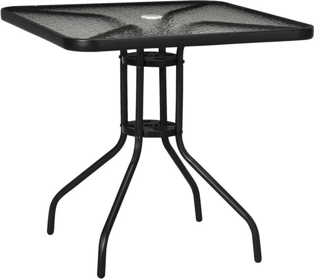 Outsunny Gartentisch modern in Schwarz mit Glasplatte und pulverbeschichtetem Stahlgestell, B/T/H: 76 x 76 x 72 cm - Bild 1