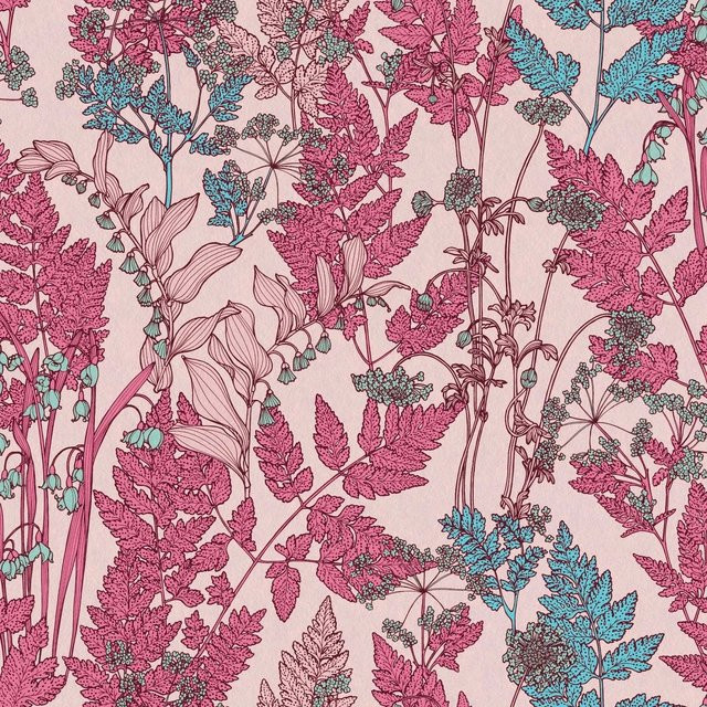 Profhome Blumen Tapete Floral Matt in Rosa Rot Blau mit botanischem Muster, Breite: 0,53 m, Länge: 10,05 m - Bild 1