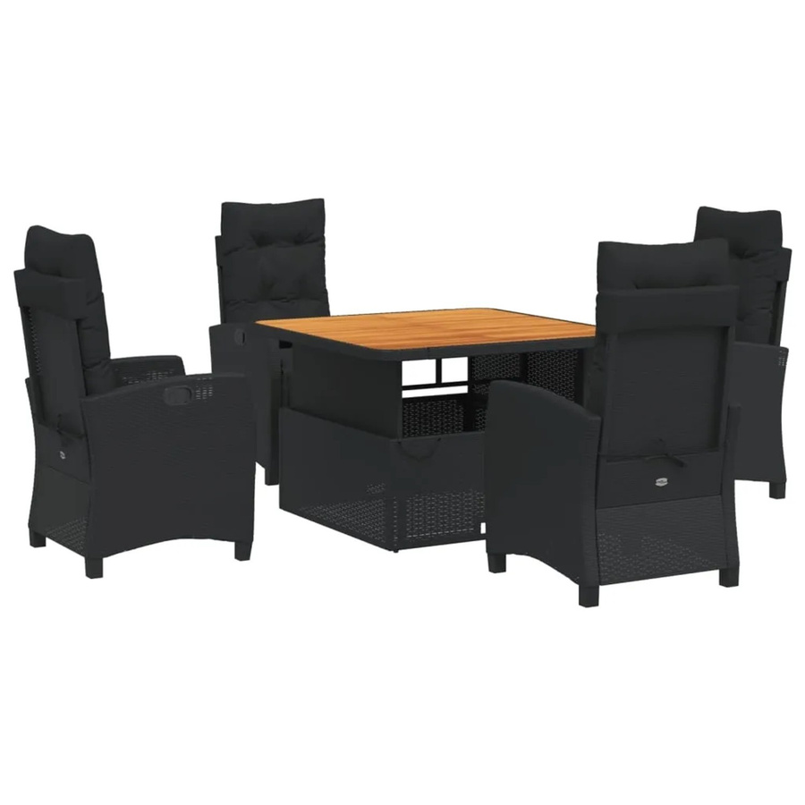 vidaXL 5-teilige Garten-Essgruppe aus Poly-Rattan und Akazienholz mit Kissen in Schwarz und Braun - Bild 2