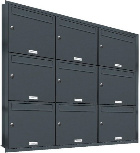 AL Briefkasten-System für 9 Parteien zur Unterputzmontage, grau, B/H/T: 153,178 x 106,6 x 11,6 cm - Bild 1