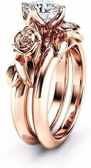 Ring Set, Messing, Bicolor, Silber Farbe und Rose Gold Farbe, Zirkonia, Damen - Bild 1