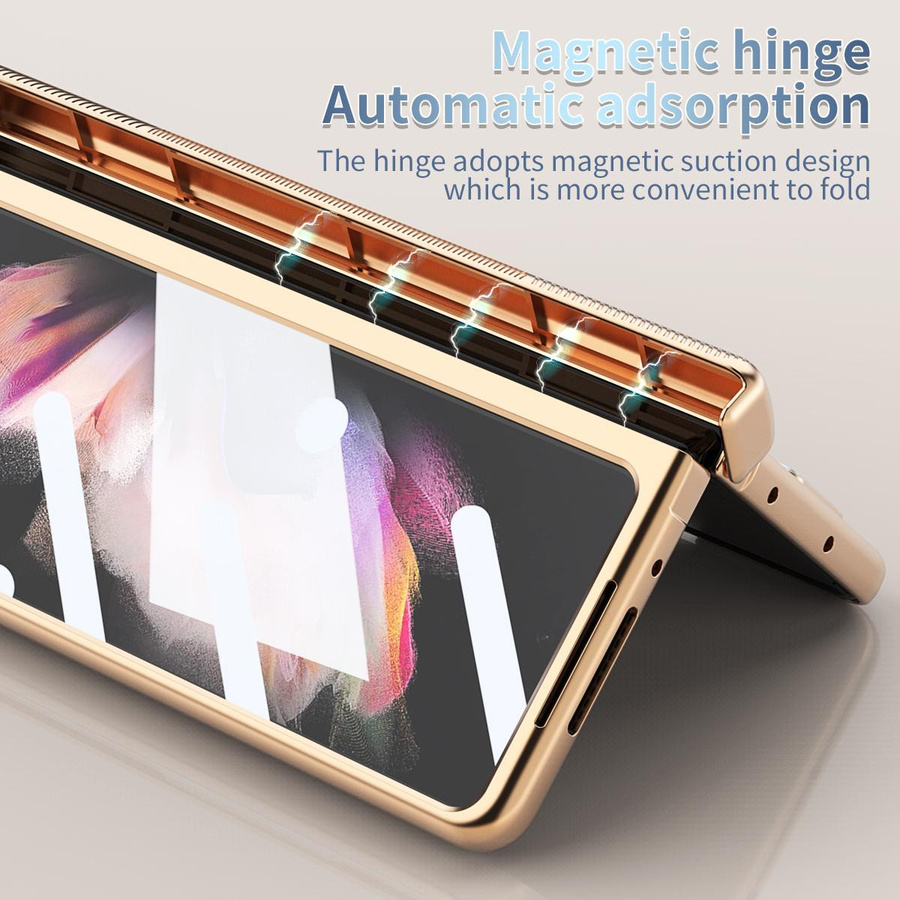 Samsung Galaxy Z Fold 4 Schutzhülle mit gehärteter Glasfolie und S Pen Unterstützung inklusive Scharnierabdeckung in Gold - Bild 4