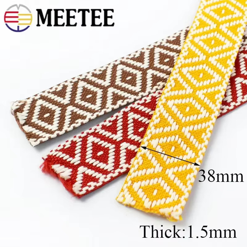 Meetee Jacquard Gurtband aus Polyester und Baumwolle in Ethno-Design, Breite: 3,8 cm, Mehrfarbig/Gelb - Bild 3