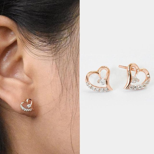 YIRAN Jewelry Ohrstecker, Herz, Kupfer, Roségold, Zirkonia, Damen - Bild 1