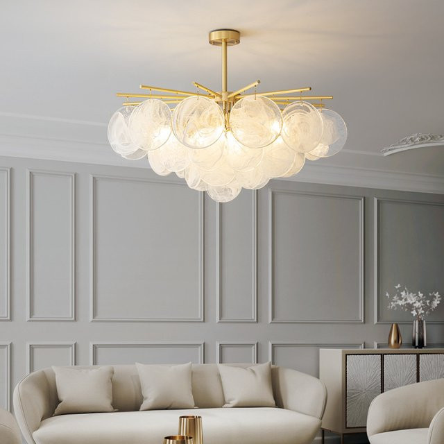JIANKEXING Kristall-Pendelleuchte in Gold/Messing mit Glas und warmweißem Licht für Schlafzimmer und Restaurants - Bild 1