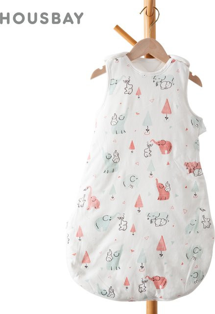 HOUSBAY Babyschlafsack für Frühling mit Elefanten-Print, ärmellos und dünn, Farbe: Weiß, für Kinder von 1 bis 2 Jahren - Bild 1