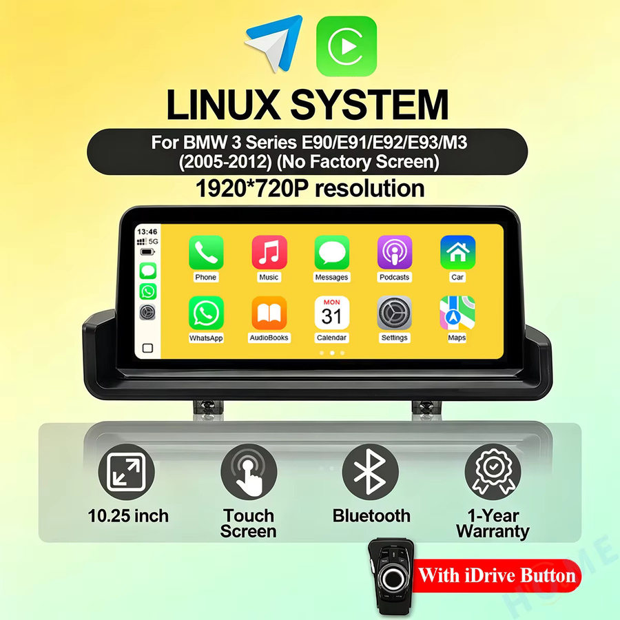 HIOUME Android Auto Multimedia-Player für BMW 3er Serie E90 E91 E92 E93 M3 (2005-2012) mit 10,25 Zoll Touchscreen, CarPlay, GPS-Navigation und Bluetooth in Schwarz - Bild 2