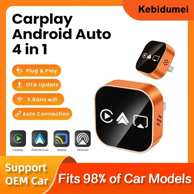 kebidumei 4-in-1 Bluetooth Adapter für CarPlay, Android Auto, AirPlay und Mirror Link in Schwarz - Bild 1