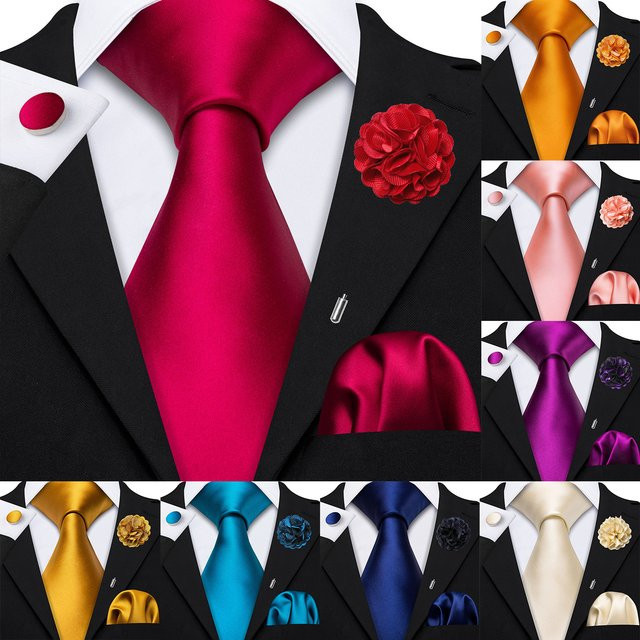 Barry.Wang Schmuck-Set für Herren, Krawatte, Einstecktuch, Manschettenknöpfe, Brosche - Bild 1
