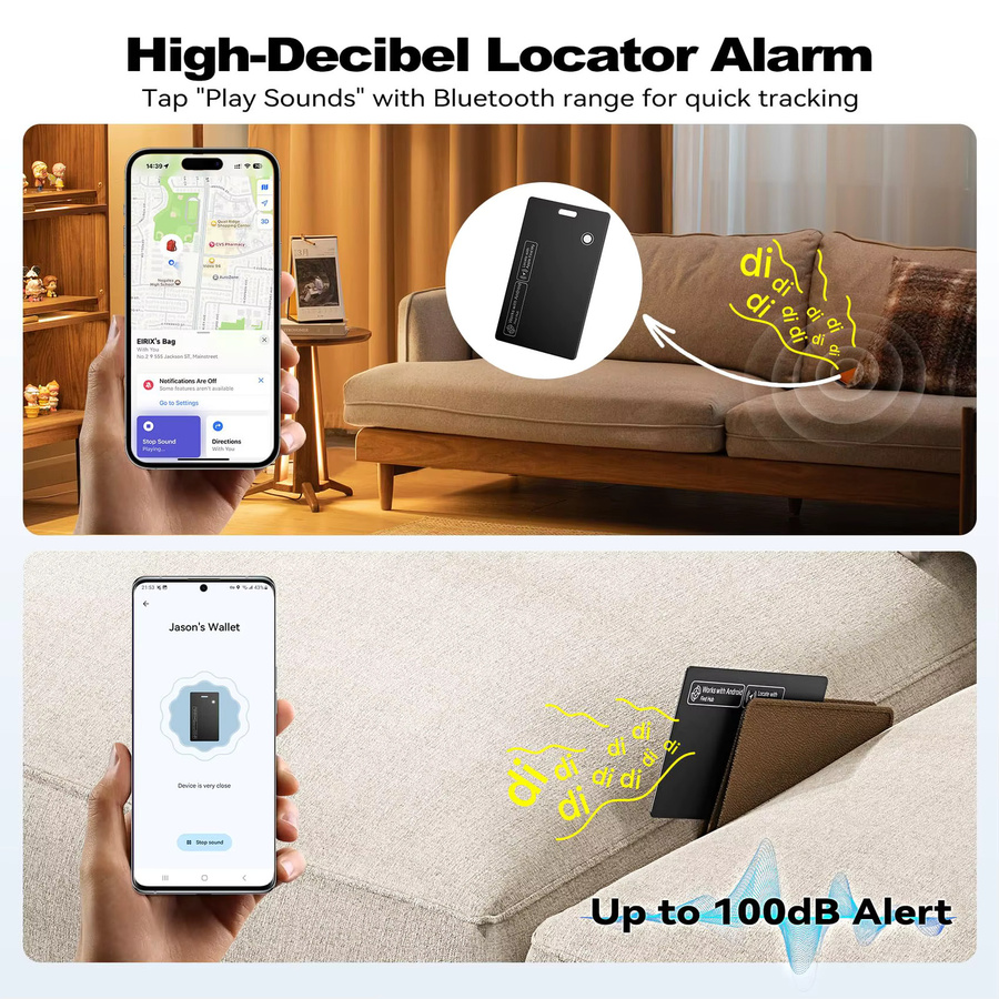 Peocke Kabelloser Bluetooth-GPS-Tracker für Geldbörsen, Wasserdichter Ortungsfinder Kompatibel mit iOS und Google Find My, Schwarz - Bild 3