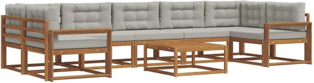 vidaXL Outdoor-Sofagarnitur L-Form aus Akazienholz mit 8 Kissen in Braun und Hellgrau - Bild 1