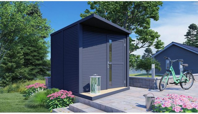 Bertilo Gartenhaus Concept mit Flachdach in Anthrazit, B: 297 cm, T: 234 cm, H: 227 cm - Bild 1