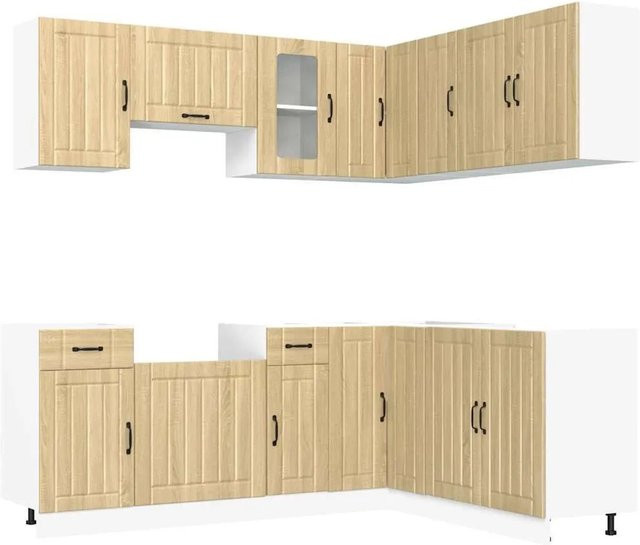vidaXL Küchenschrank-Set Kalmar in Sonoma-Eiche, 11-teiliges Eckküchenset aus Holzwerkstoff mit Glastüren und brauner Optik - Bild 1